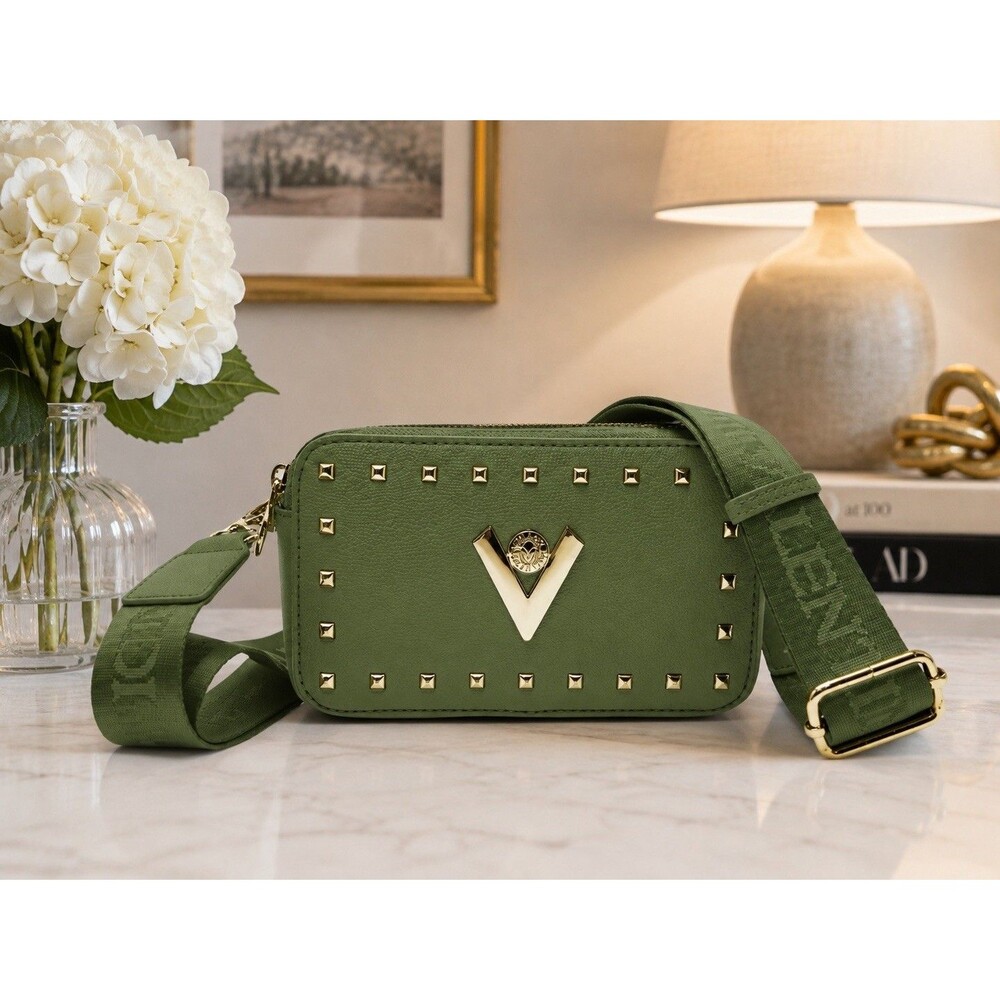 Valentino Orlandi Green Camera Studded Bag Gold Hardware Detach Strap NWT $159